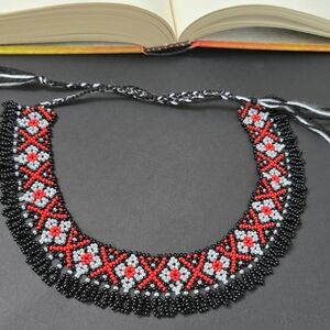 Choker made of Czech beads 10/0 on cotton ties